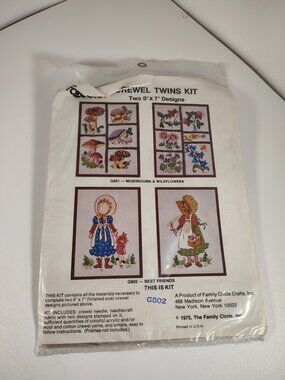 VTG 1975 Family Circle Crewel Twins Kit G802 Best Friends Two 5x7 Sealed
